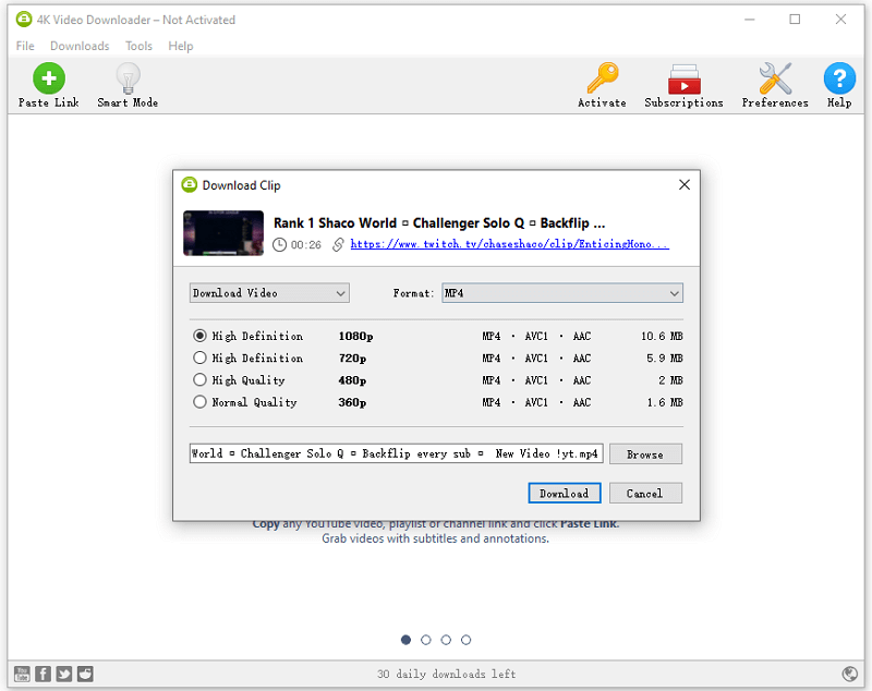 Download Twitch Streams via 4K Video Downloader