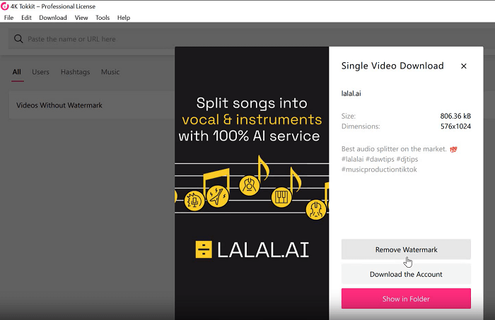 4K Tokkit: download TikTok videos on PC