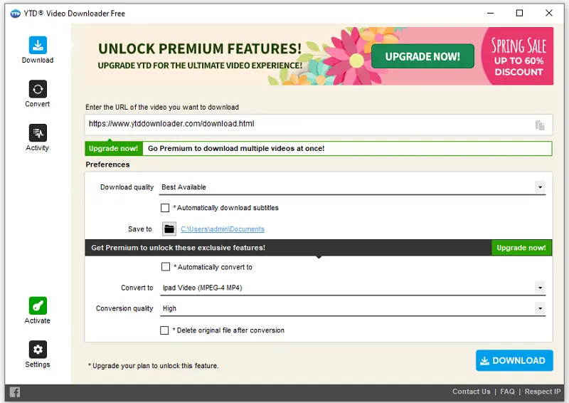 Interfaz de YTD Video Downloader